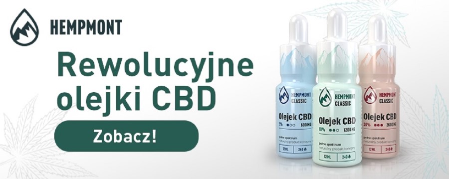 Baner przedstawiający olejki CBD Hempmont.