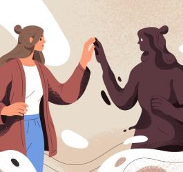 Rysunkowa kobieta doświadcza depersonalizacji.