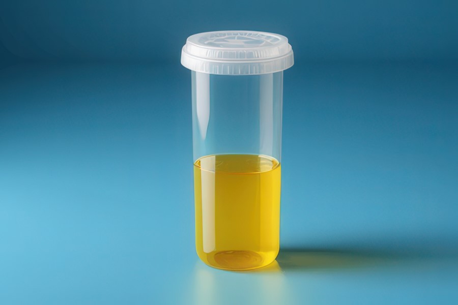 Pojemnik z moczem przeznaczonym do badania dobowej zbiórki moczu (DZM).