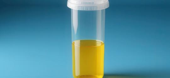 Pojemnik z moczem przeznaczonym do badania dobowej zbiórki moczu (DZM).