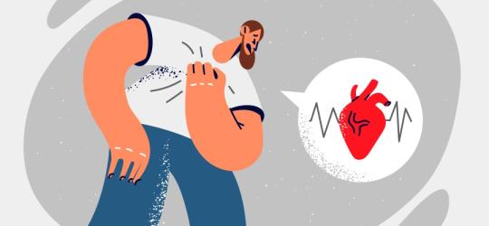 Rysunkowa postać doświadcza objawów dławicy piersiowej