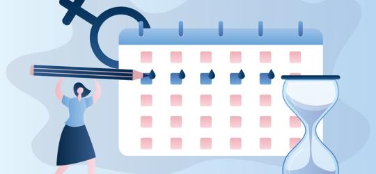 Grafika przedstawiająca kobietę obliczającą swój cykl menstruacyjny.