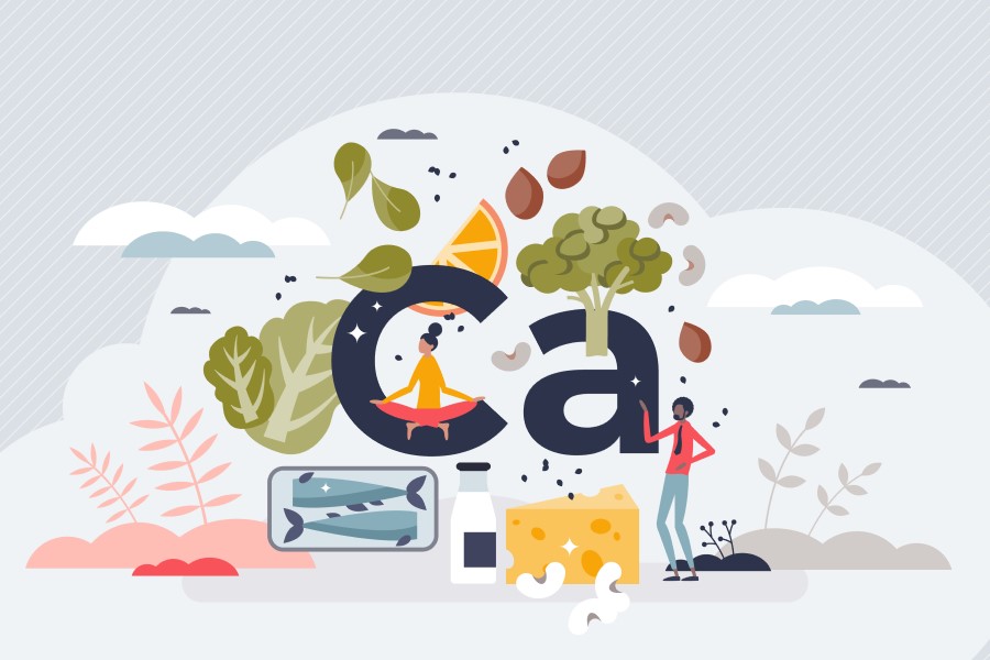 Grafika przedstawiająca źródła wapnia w produktach spożywczych.