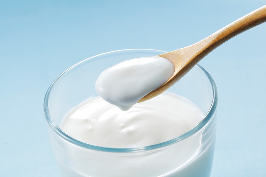 Miseczka jogurtu, który powstaje dzięki fermentacji mlekowej i powstawaniu kwasu mlekowego.