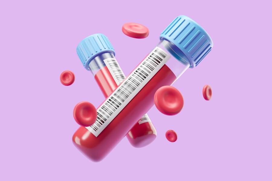 3D fiolki krwi przeznaczonej do badania poziomu trombocytów.