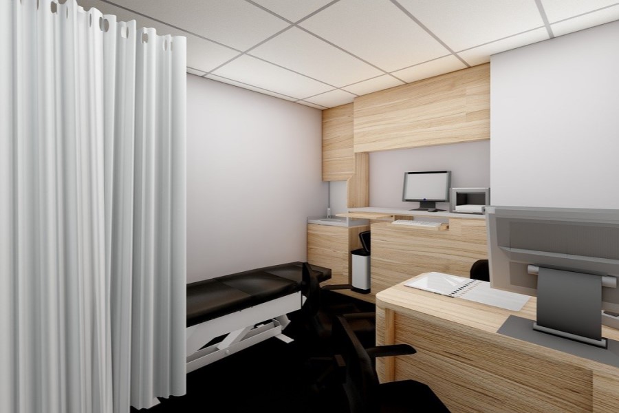 Komputerowa wizualizacja gabinetu lekarskiego.