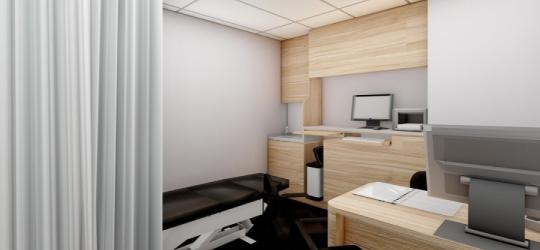 Komputerowa wizualizacja gabinetu lekarskiego.