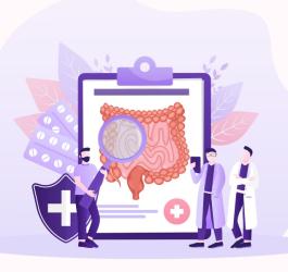 Rysunkowi lekarze diagnozujący nieswoiste zapalenie jelit.