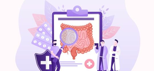 Rysunkowi lekarze diagnozujący nieswoiste zapalenie jelit.