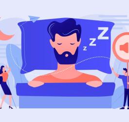 Grafika 2D obrazująca problem obturacyjnego bezdechu sennego u mężczyzny.