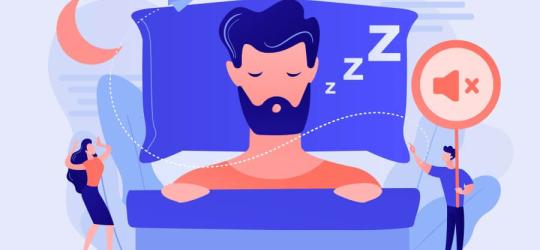 Grafika 2D obrazująca problem obturacyjnego bezdechu sennego u mężczyzny.