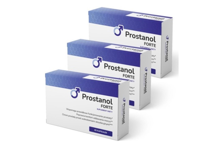 Zdjęcie 3 opakowań suplementu diety Prostanol Forte.
