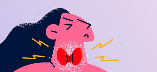 Rysunkowa postać symbolicznie doświadcza przełomu tarczycowego.