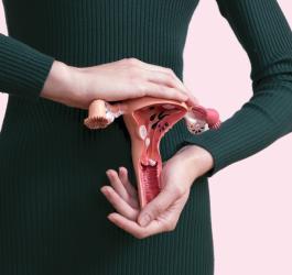 Kobieta trzyma w dłoniach model macicy.