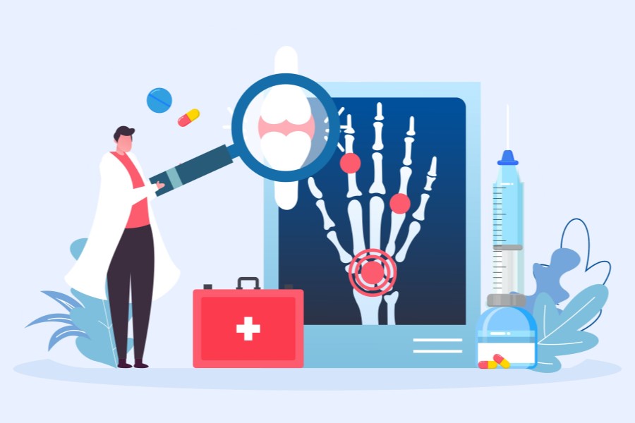 Rysunkowy lekarz diagnozuje RZS.