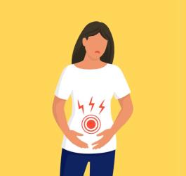 Rysunkowa postać cierpiące na uchyłki jelita grubego.