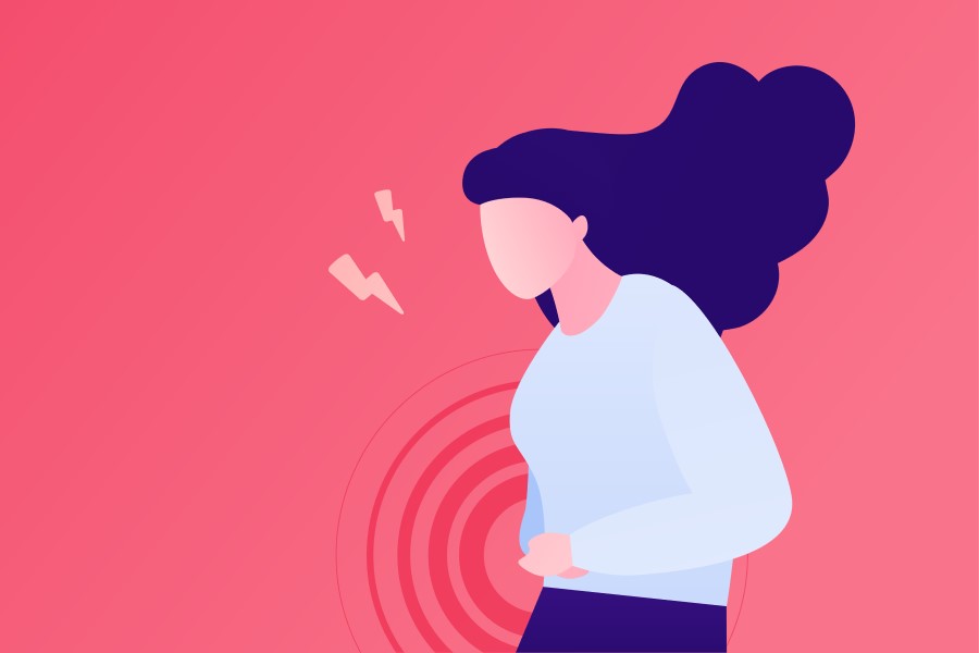 Postać kobiety odczuwająca dolegliwości bólowe związane z vulvodynią.