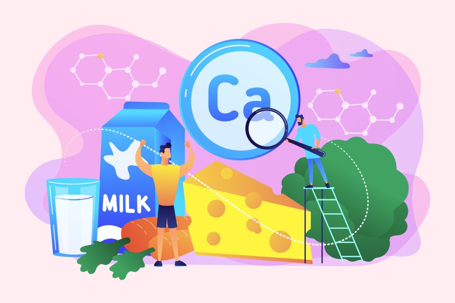 Kolorowa grafika 2D przedstawiająca źródła wapnia w diecie.