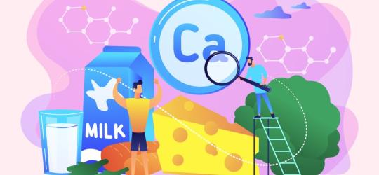 Kolorowa grafika 2D przedstawiająca źródła wapnia w diecie.